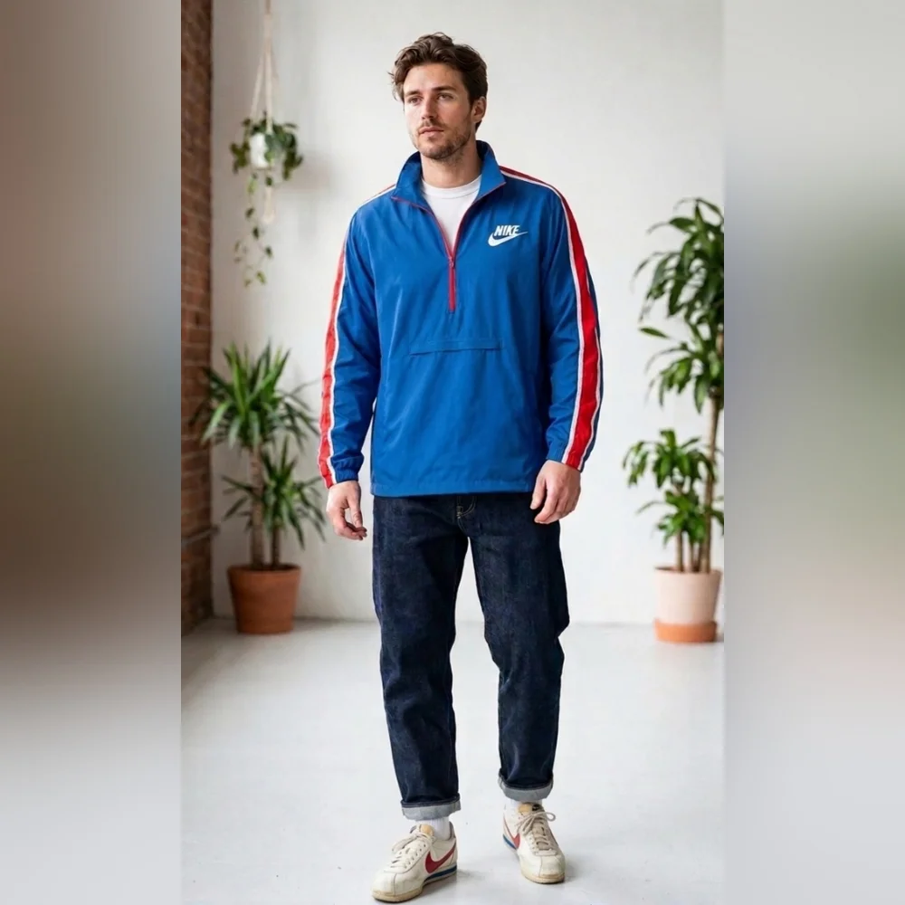 Vintage Nike Sportswear Blue Red White 1/4 Zip Anorak Windbreaker XXL